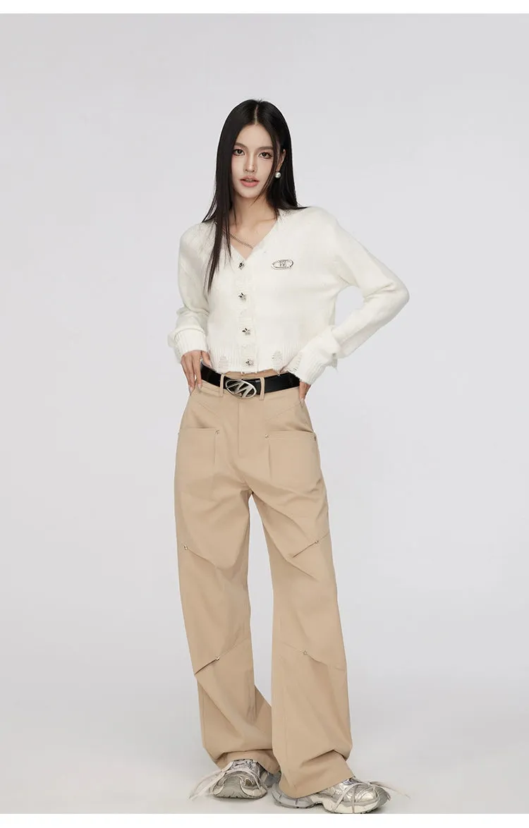 Black & Khaki Star Pleated Utility Wide-Leg Pants