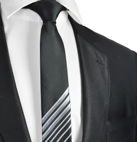 Black and Silver Striped Slim Panel Tie