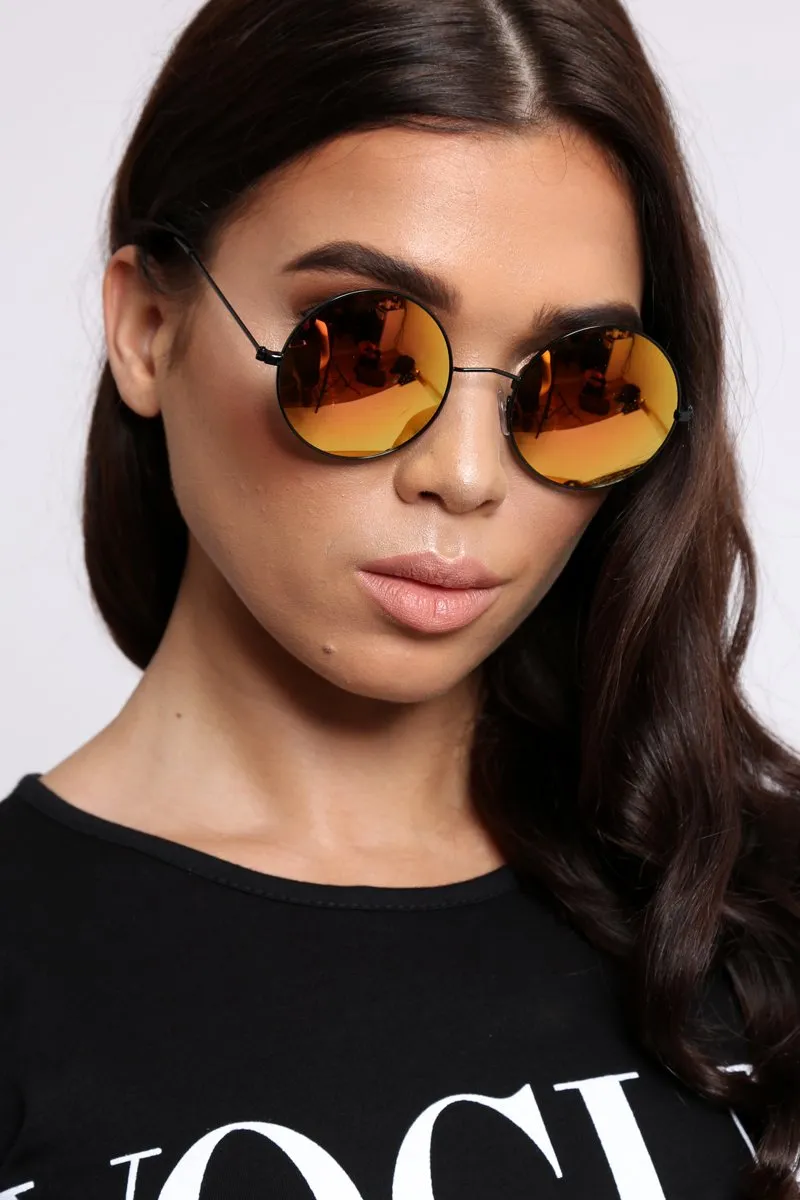 Black Gold Tinted Lens 90's Round Metal Sunglasses - Solstice