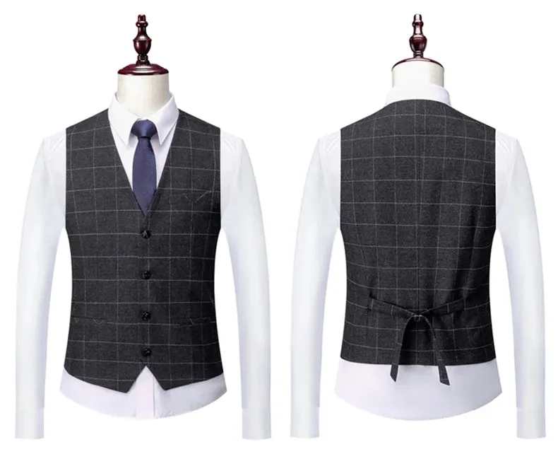 Blazers Jacket Pants Vest / 2023 Fashion New Men's Casual Boutique Business British Plaid Striped Suit Coat Trousers Waistcoat