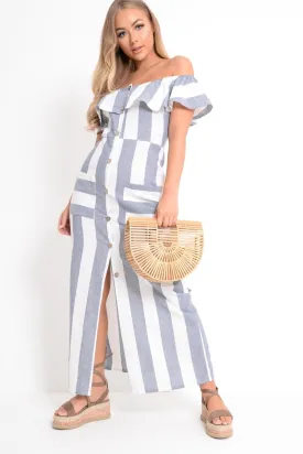 Blue White Stripe Button Detail Woven Maxi - Grier