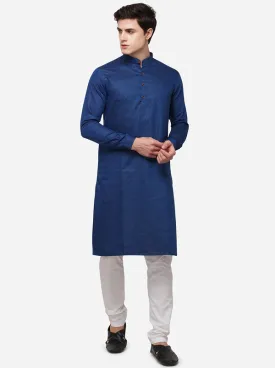 Dark Blue Self Textured Regular Fit Modi Kurta | JadeBlue