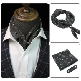 Dark Gray Daisy Floral Square Scarf with Scarf Buckle