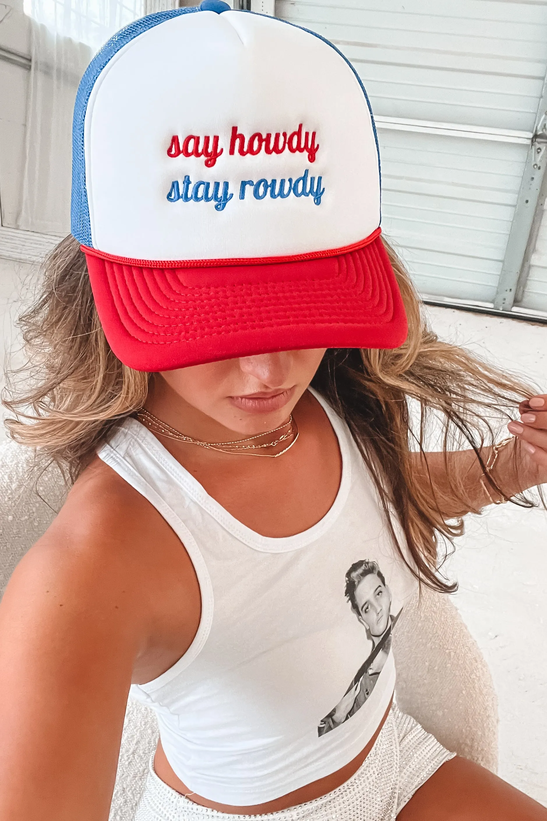 DEAL Say Howdy Stay Rowdy Red White And Blue Trucker Hat