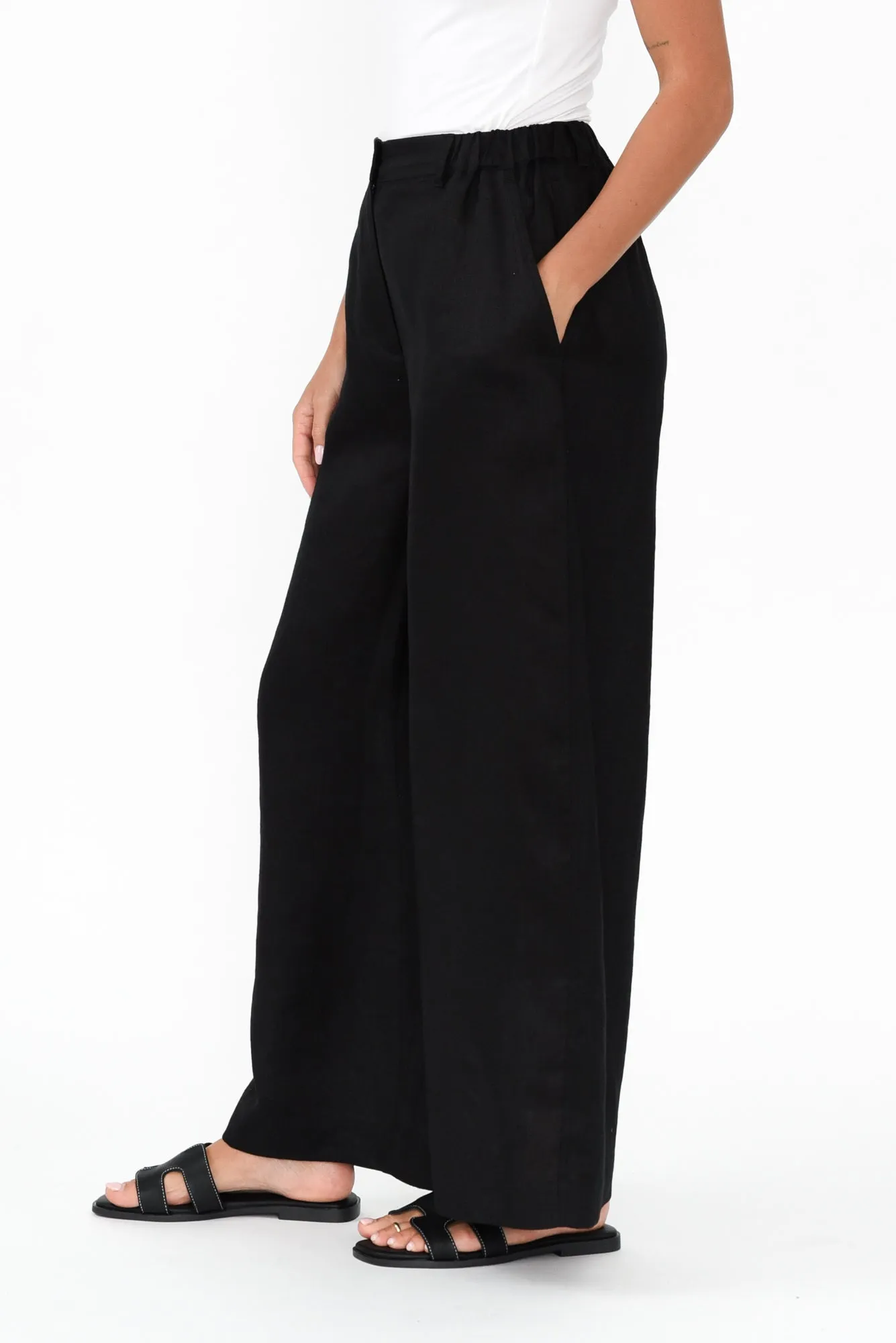 Delsey Black Linen Wide Leg Pants