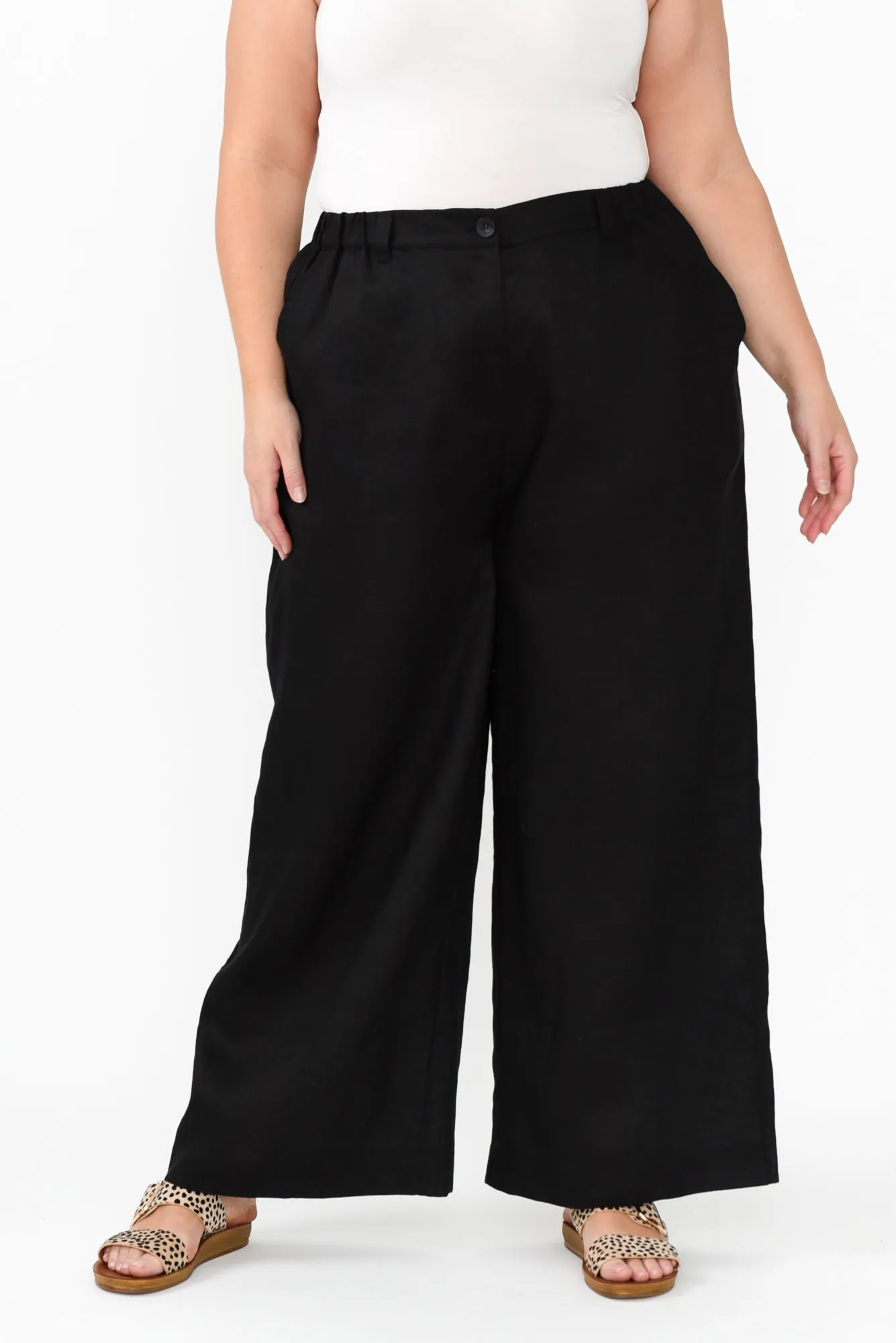 Delsey Black Linen Wide Leg Pants