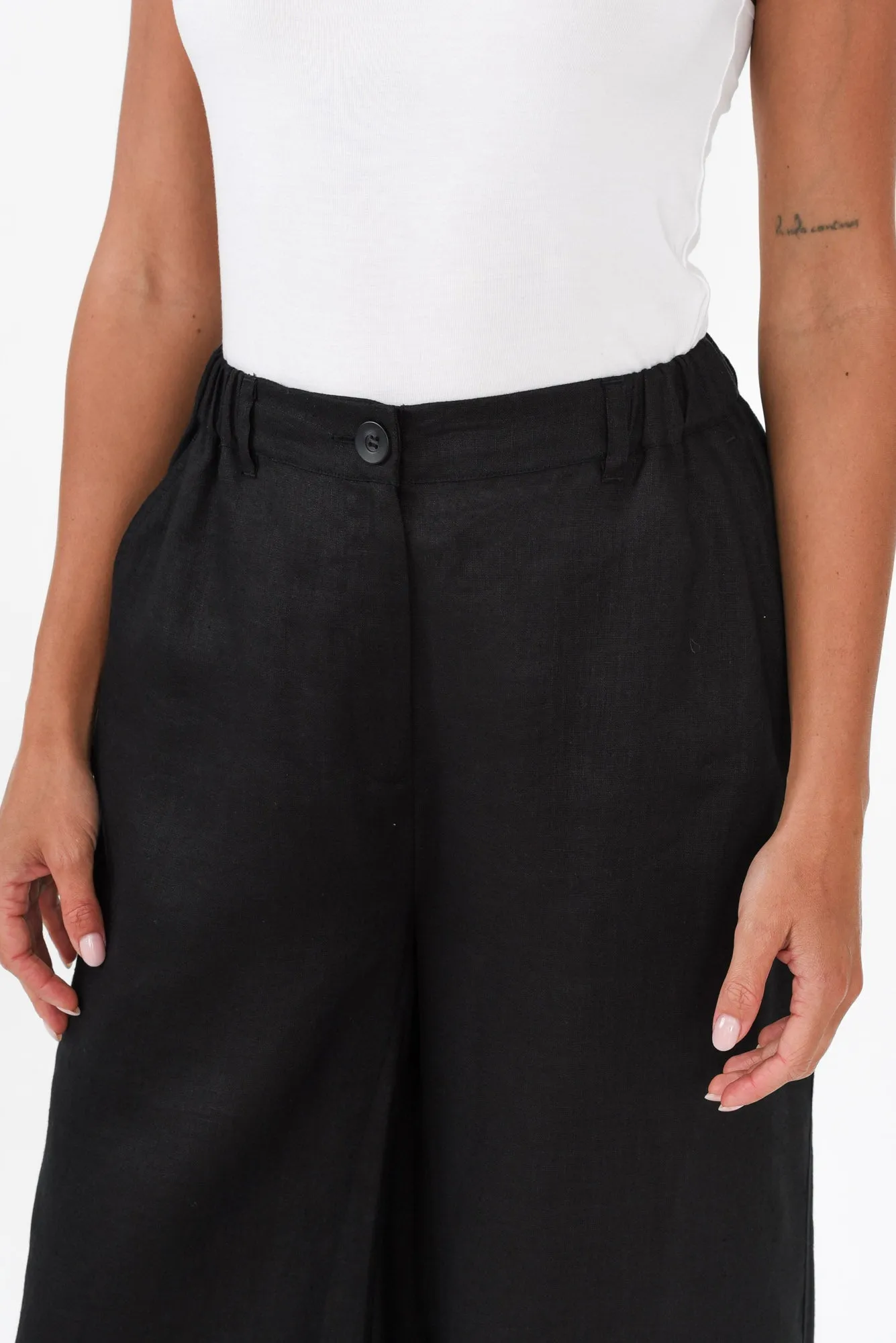 Delsey Black Linen Wide Leg Pants