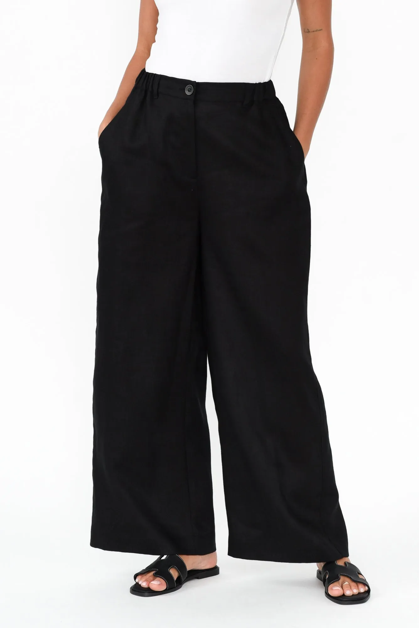 Delsey Black Linen Wide Leg Pants