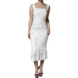 Dolce & Gabbana White Lace Viscose Bodycon Sheath Midi Dress