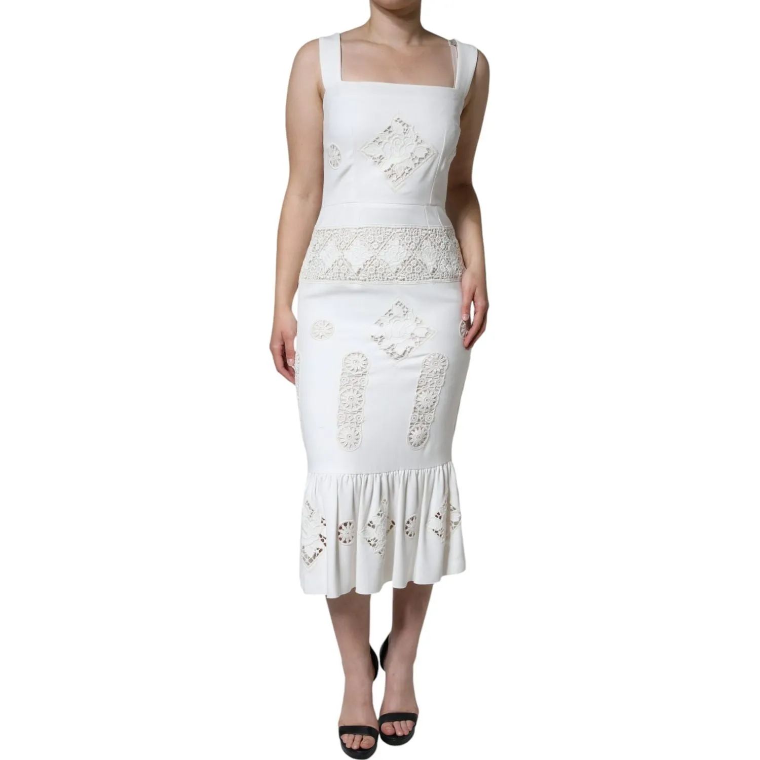 Dolce & Gabbana White Lace Viscose Bodycon Sheath Midi Dress