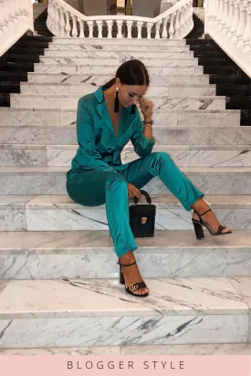 Green Tailored Satin Co-Ord Trousers