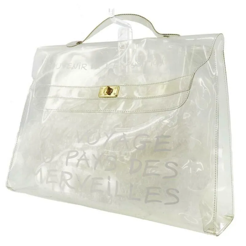 Hermès Kelly L Souvenir De L'exposition Transparent White Vinyl Tote