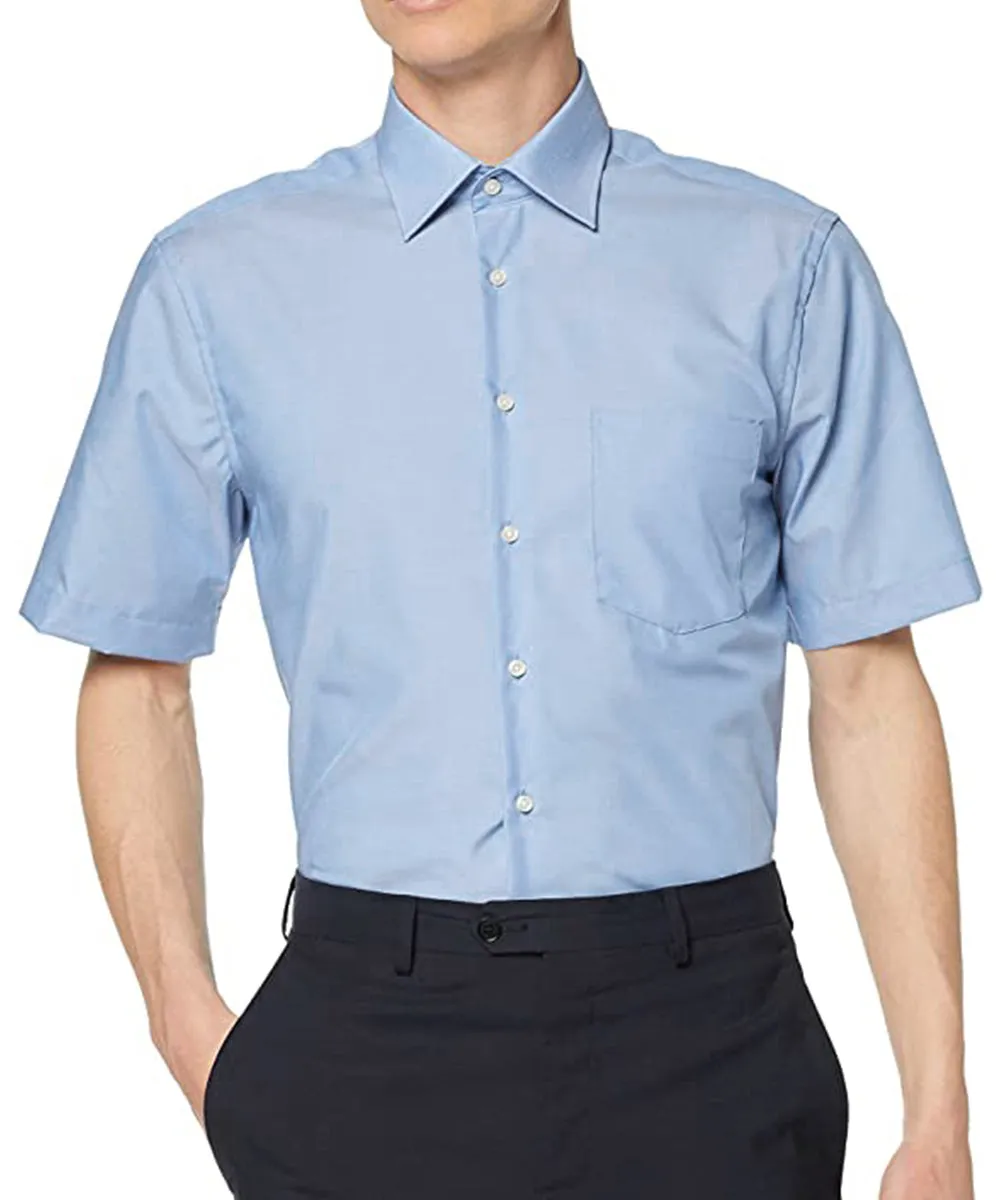 Light Blue Poplin Short Sleeve Dress Shirt