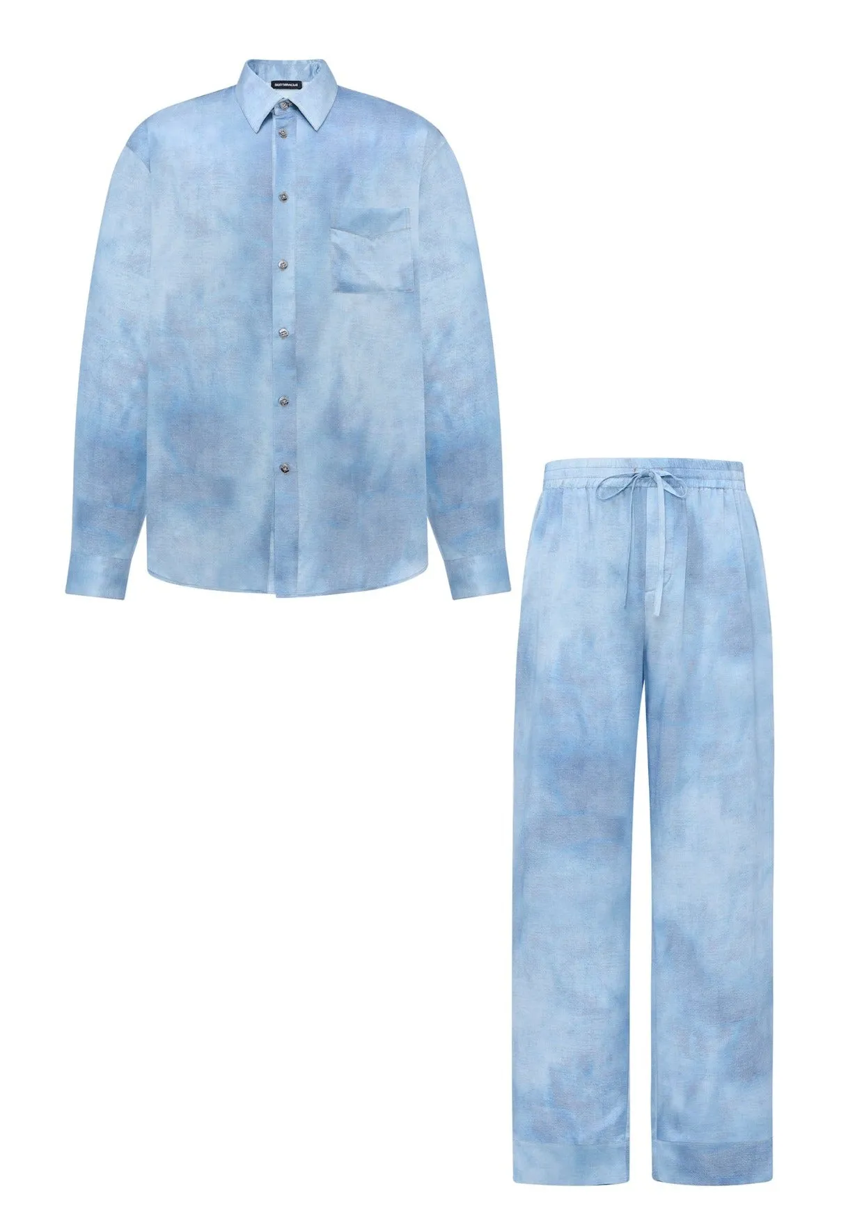 Men's Denim Blue Silk Pyjama Set