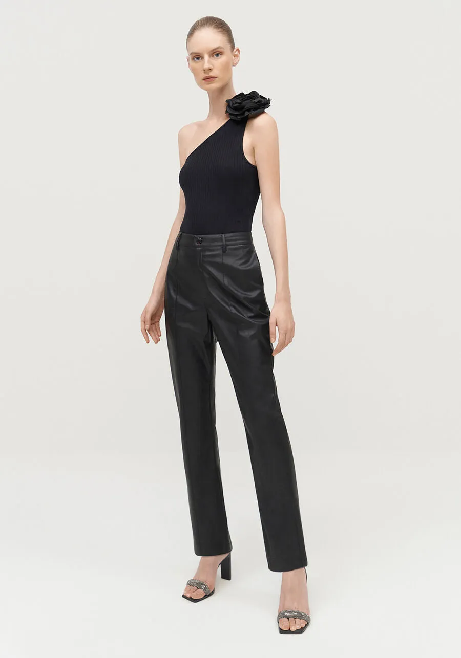 Mid Rise Faux Leather Pants