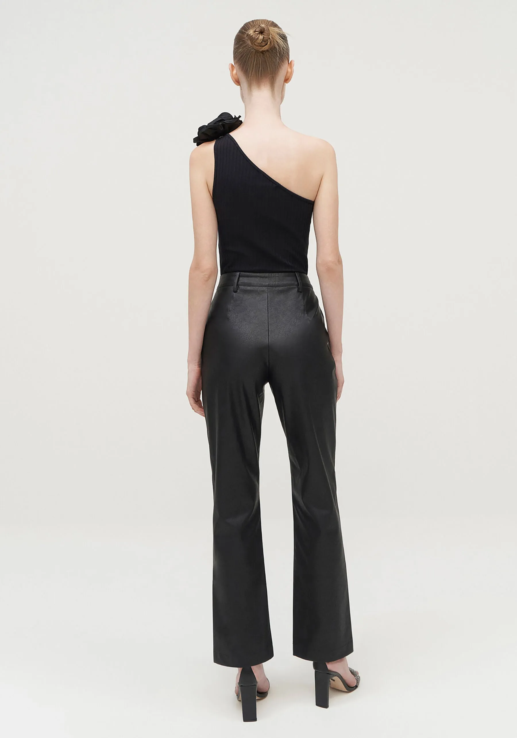 Mid Rise Faux Leather Pants