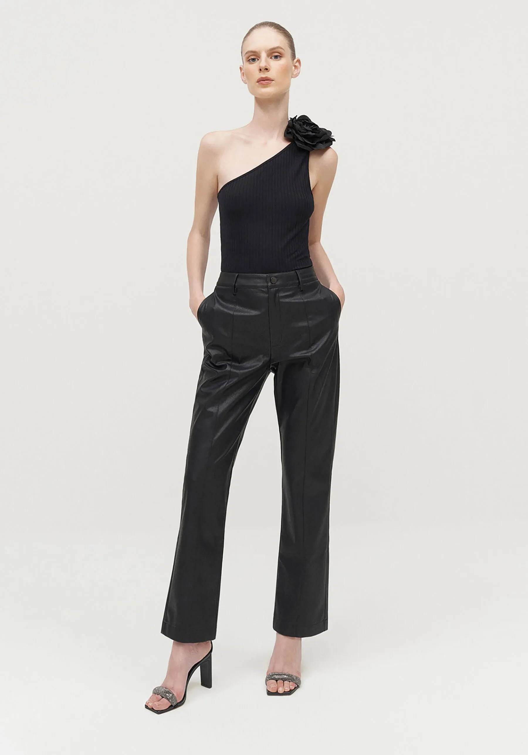 Mid Rise Faux Leather Pants