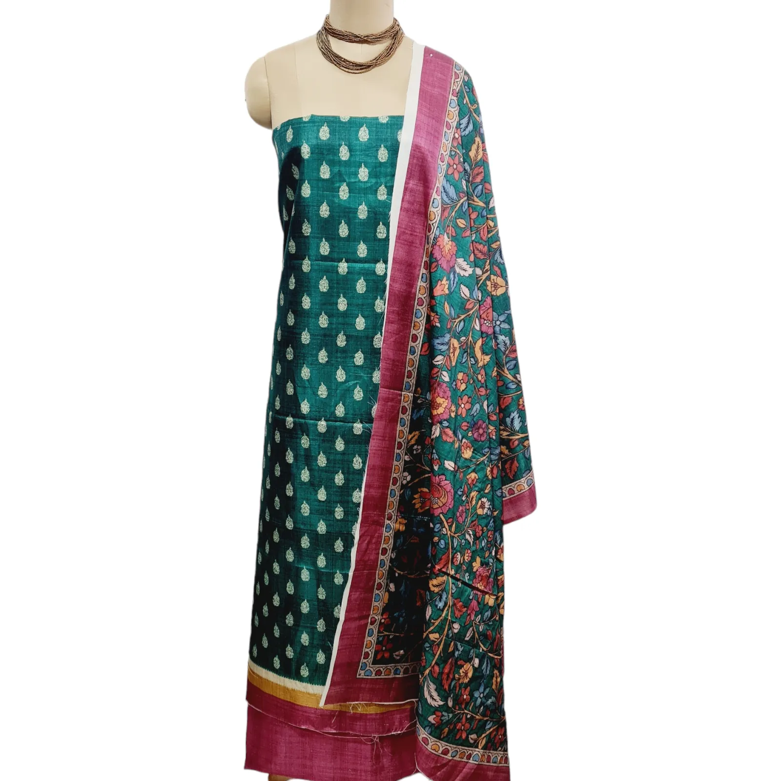 Pink Floral Print Ghicha Silk Suit Set With Dupatta