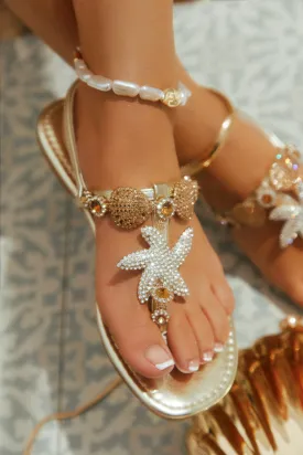 Sea Goddess Embellished Sandals - Gold