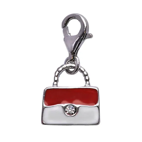 Silver White & Red Handbag Charm