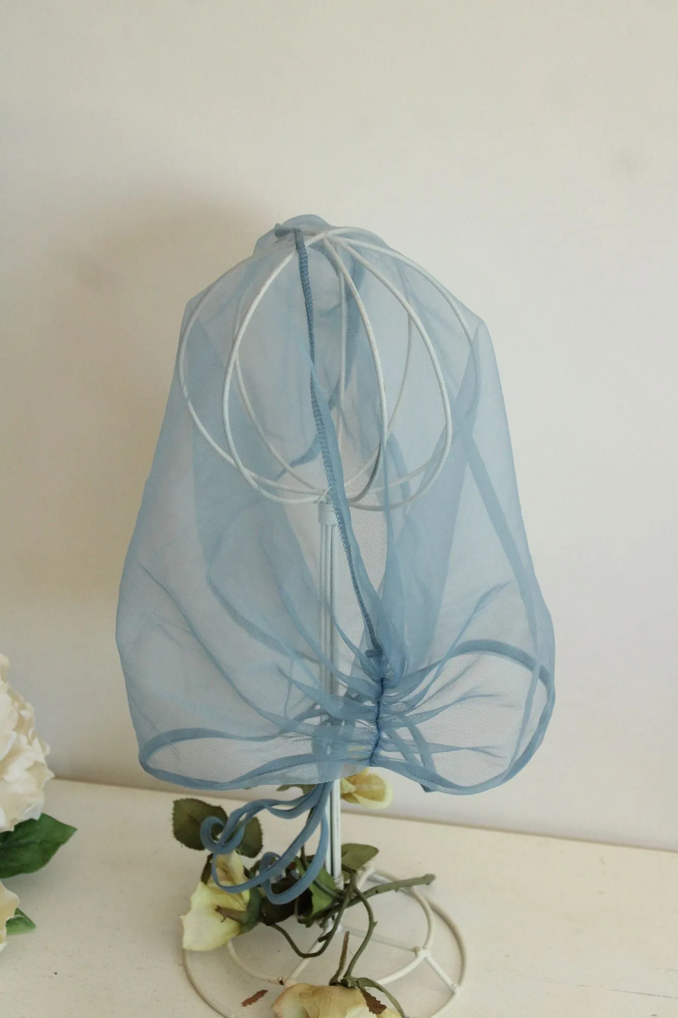 Vintage 1950s 1960s Blue Gray Nylon Chiffon Head Scarf