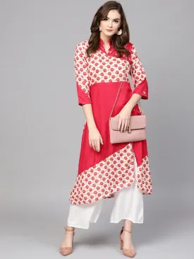 Women Pink & White Straight Kurta